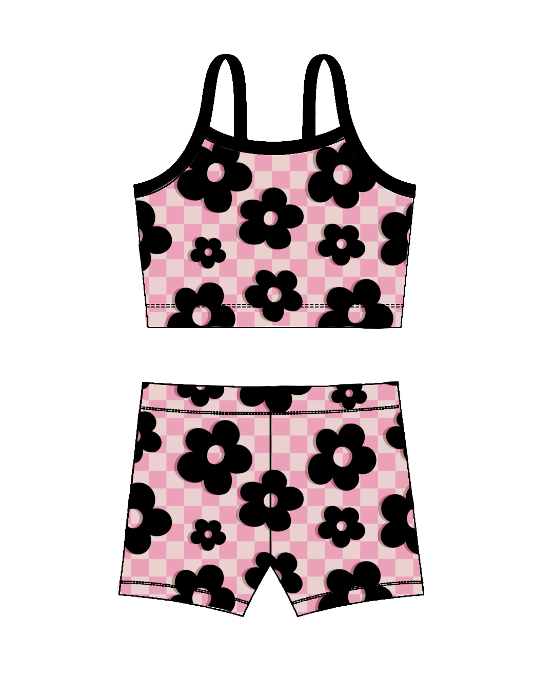 Retro Flowers Black-Crop Set