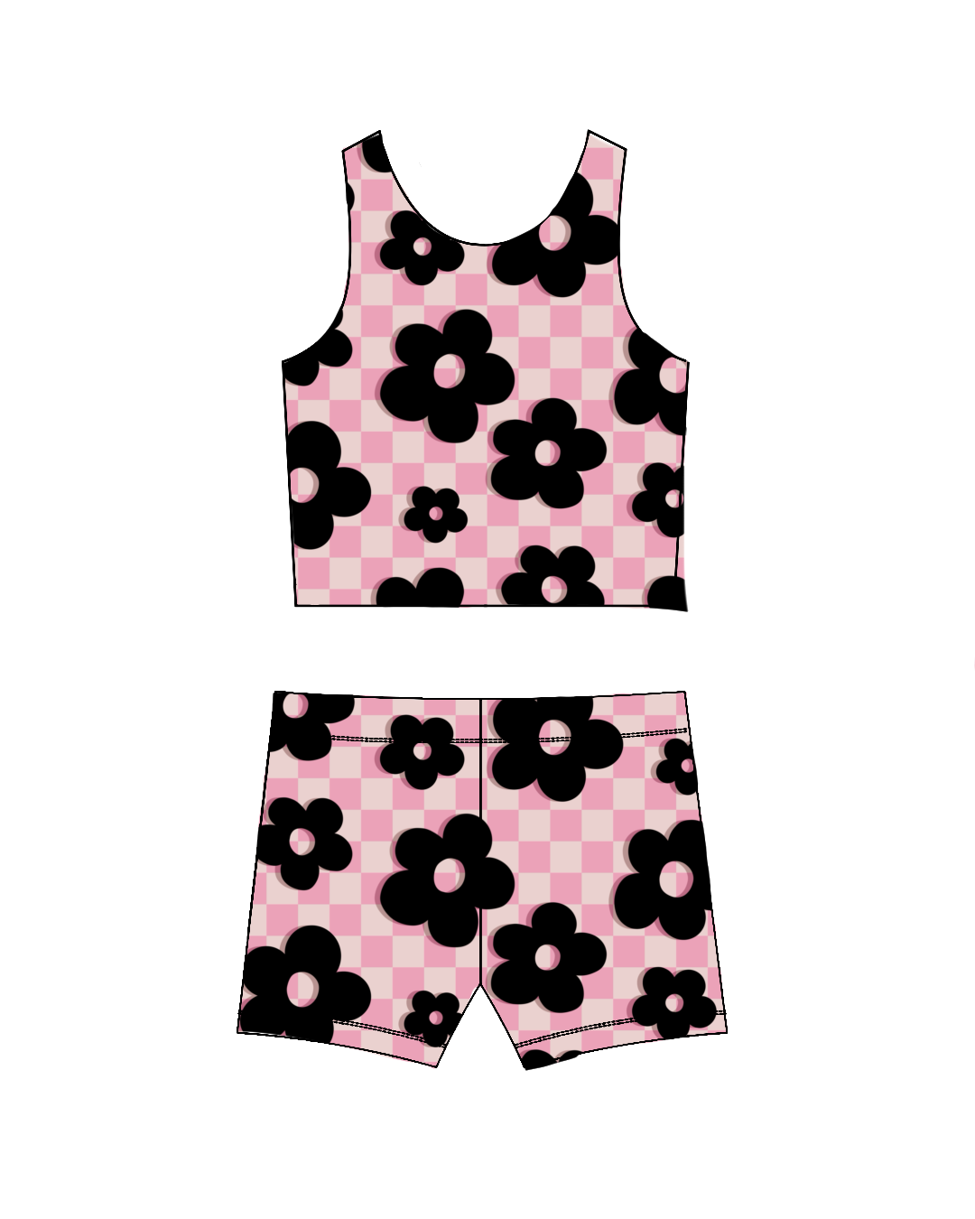 Retro Flowers Black-Crop Set