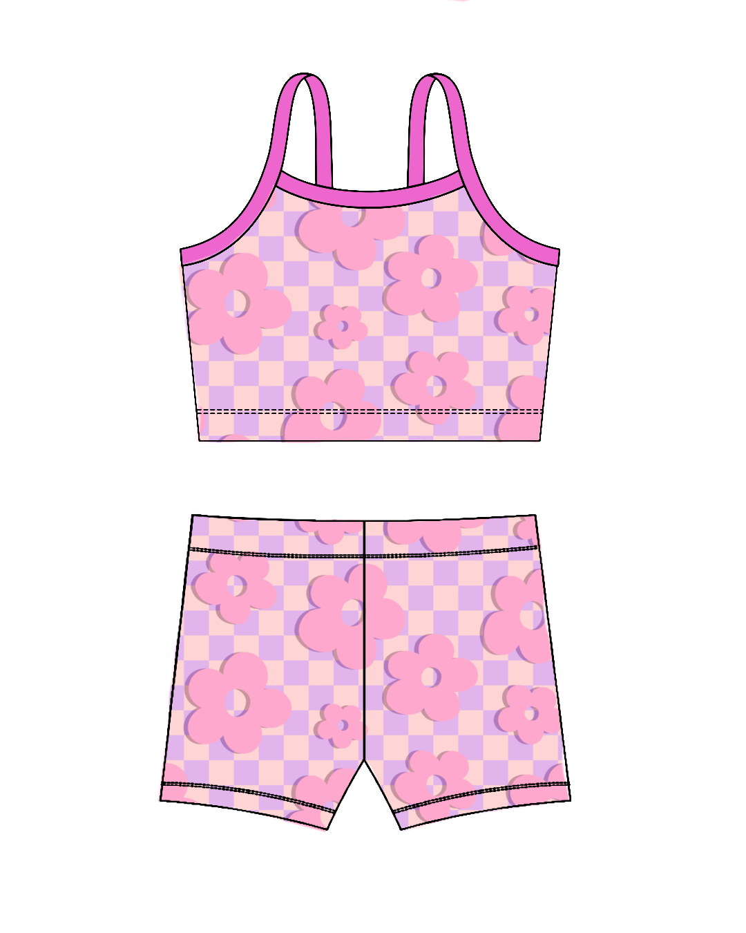 Retro Flowers Pink-Crop Set