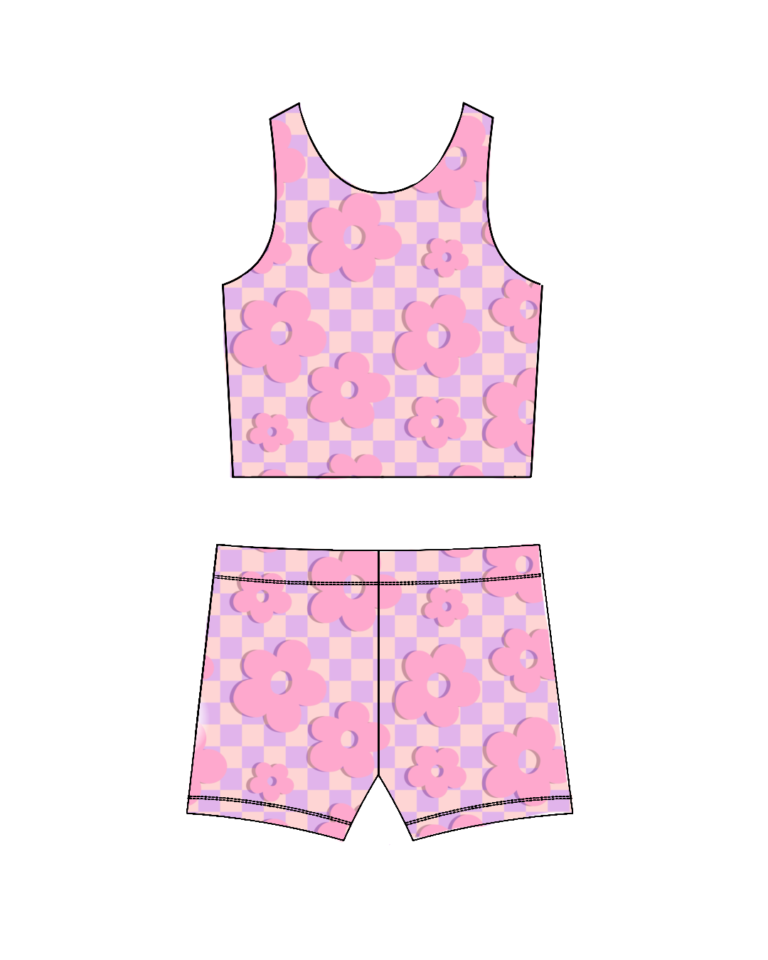 Retro Flowers Pink-Crop Set