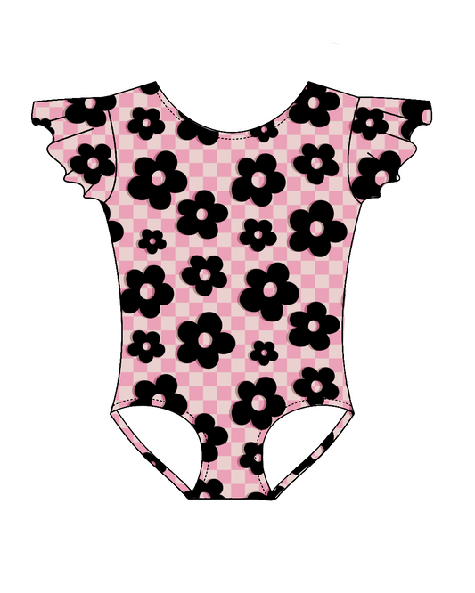 Retro Flowers Black- Flutter Sleeve