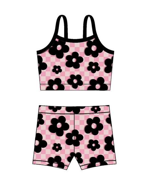 Retro Flowers Black-Crop Set